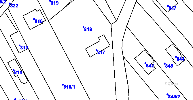 Parcela st. 817 v KÚ Droždín, Katastrální mapa