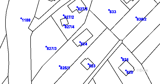 Parcela st. 824 v KÚ Droždín, Katastrální mapa
