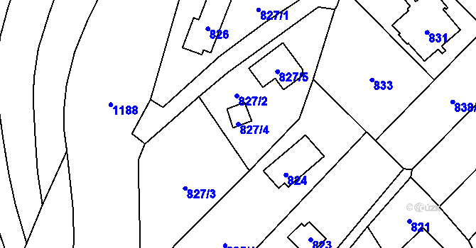 Parcela st. 827/4 v KÚ Droždín, Katastrální mapa