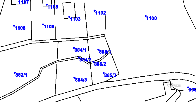 Parcela st. 885 v KÚ Droždín, Katastrální mapa