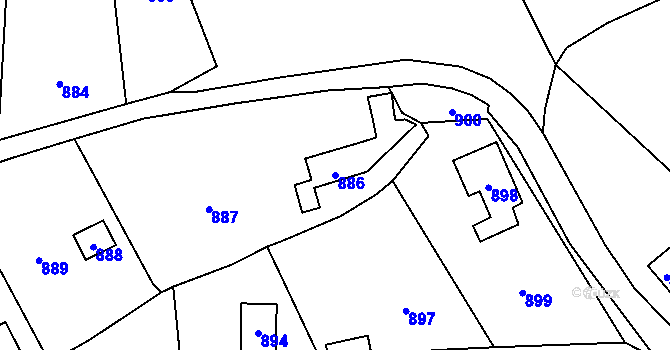 Parcela st. 886 v KÚ Droždín, Katastrální mapa