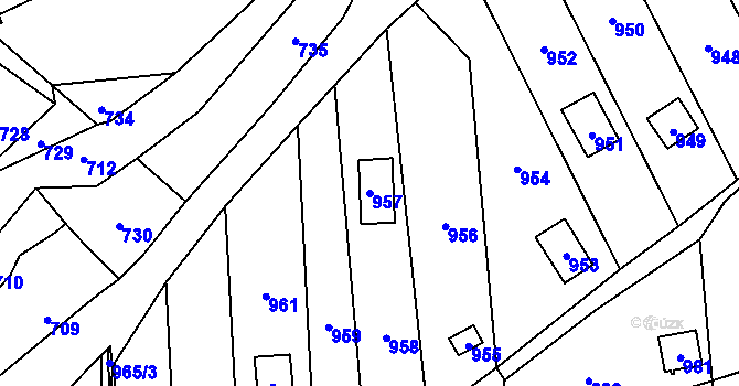Parcela st. 957 v KÚ Droždín, Katastrální mapa