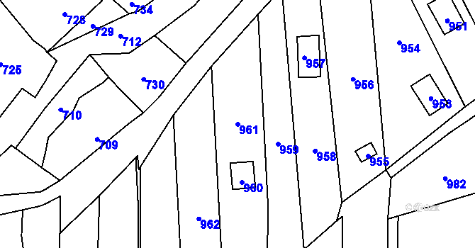Parcela st. 961 v KÚ Droždín, Katastrální mapa