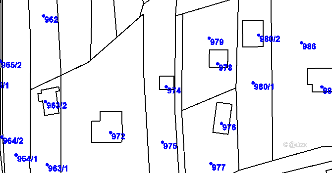 Parcela st. 974 v KÚ Droždín, Katastrální mapa