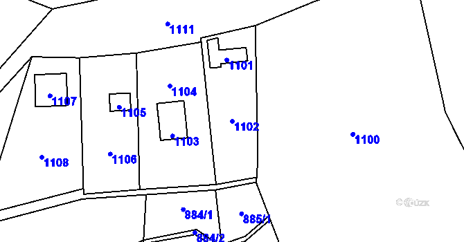 Parcela st. 1102 v KÚ Droždín, Katastrální mapa