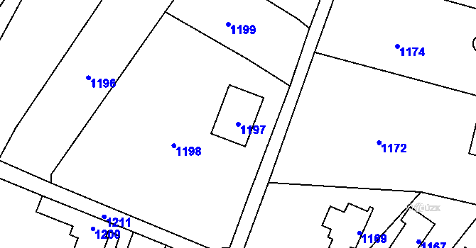 Parcela st. 1197 v KÚ Droždín, Katastrální mapa