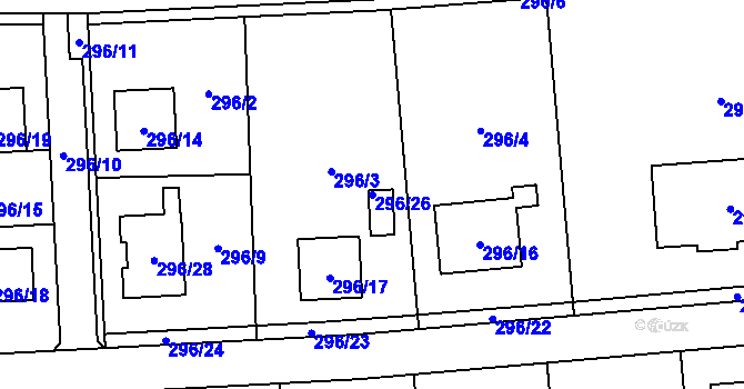 Parcela st. 296/26 v KÚ Droždín, Katastrální mapa