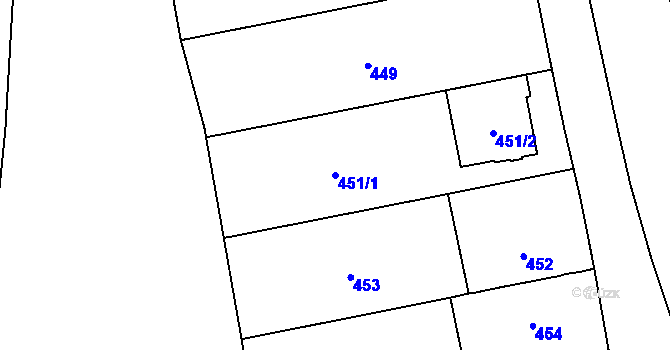 Parcela st. 451/1 v KÚ Droždín, Katastrální mapa