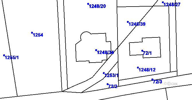 Parcela st. 1248/34 v KÚ Droždín, Katastrální mapa