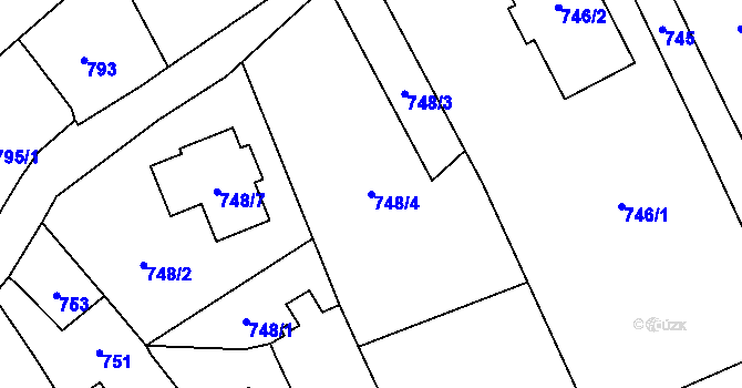 Parcela st. 748/4 v KÚ Droždín, Katastrální mapa