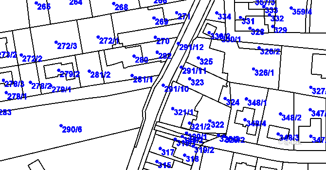 Parcela st. 291/10 v KÚ Droždín, Katastrální mapa
