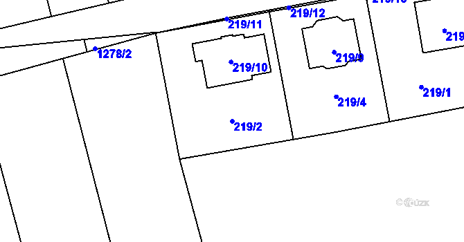 Parcela st. 219/2 v KÚ Droždín, Katastrální mapa