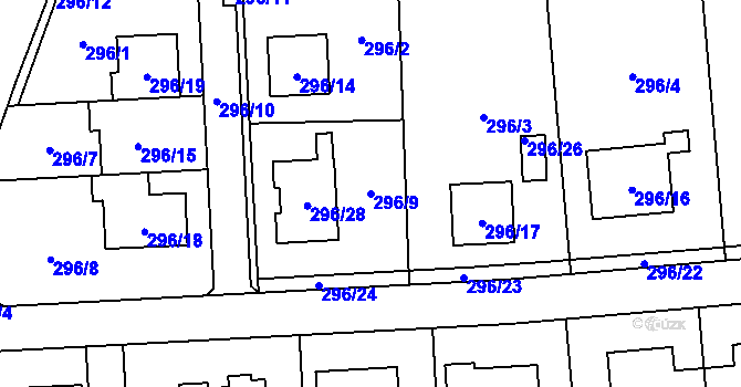 Parcela st. 296/9 v KÚ Droždín, Katastrální mapa