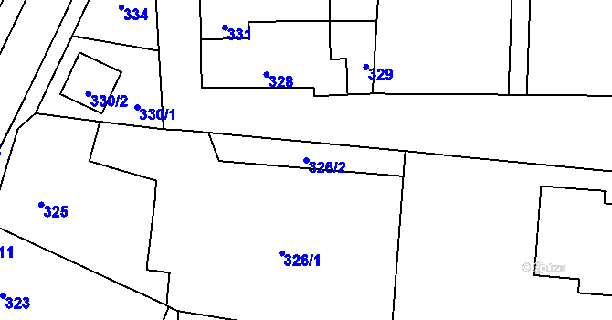 Parcela st. 326/2 v KÚ Droždín, Katastrální mapa