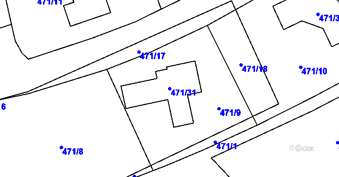 Parcela st. 471/31 v KÚ Droždín, Katastrální mapa