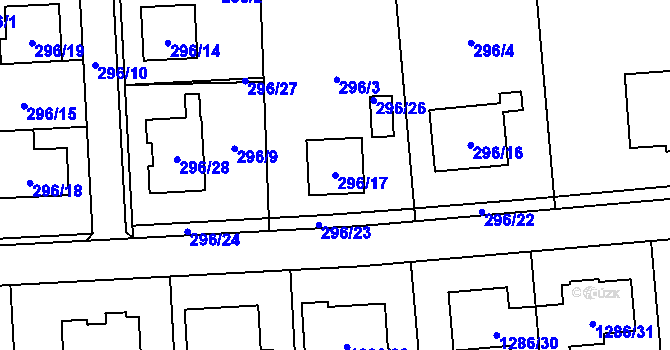 Parcela st. 296/17 v KÚ Droždín, Katastrální mapa