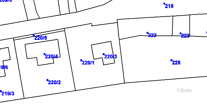 Parcela st. 220/3 v KÚ Droždín, Katastrální mapa
