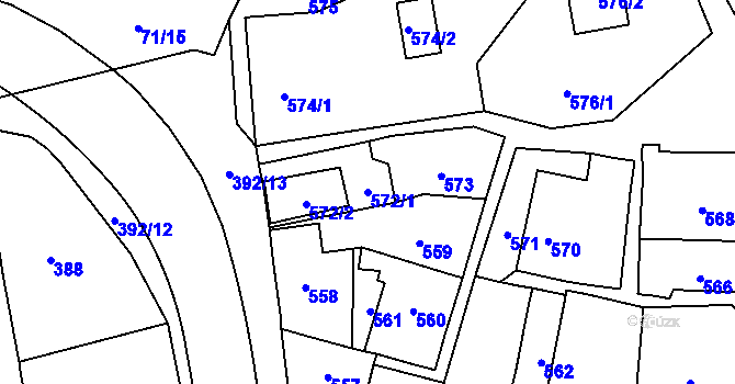 Parcela st. 572/1 v KÚ Droždín, Katastrální mapa