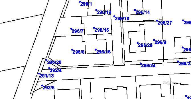 Parcela st. 296/18 v KÚ Droždín, Katastrální mapa