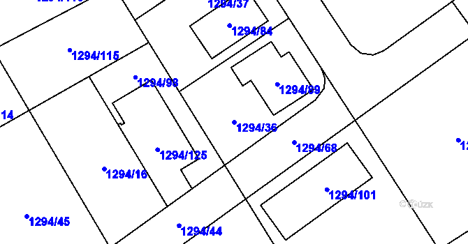 Parcela st. 1294/36 v KÚ Droždín, Katastrální mapa