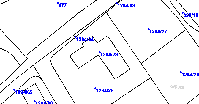 Parcela st. 1294/29 v KÚ Droždín, Katastrální mapa