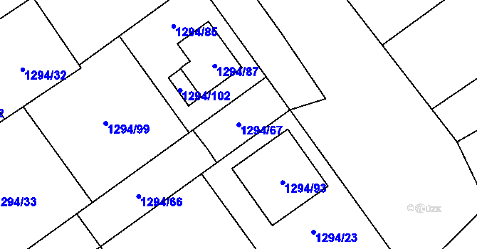 Parcela st. 1294/67 v KÚ Droždín, Katastrální mapa