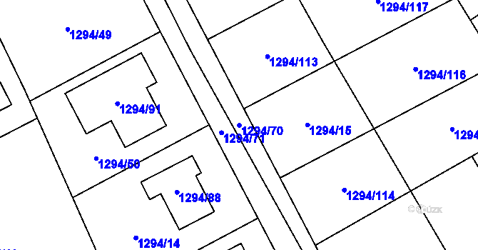 Parcela st. 1294/70 v KÚ Droždín, Katastrální mapa
