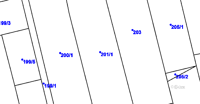 Parcela st. 201/1 v KÚ Droždín, Katastrální mapa
