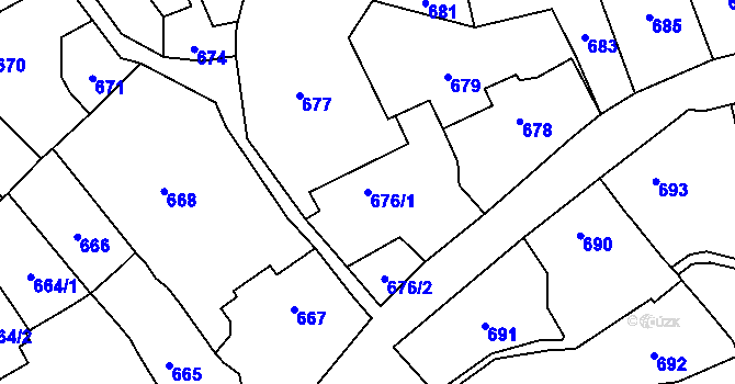 Parcela st. 676/1 v KÚ Droždín, Katastrální mapa