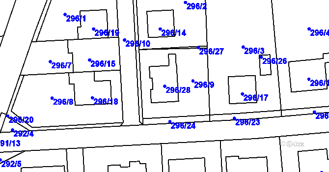 Parcela st. 296/28 v KÚ Droždín, Katastrální mapa