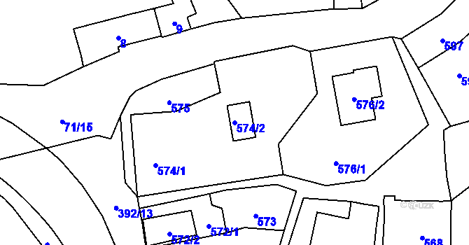 Parcela st. 574/2 v KÚ Droždín, Katastrální mapa