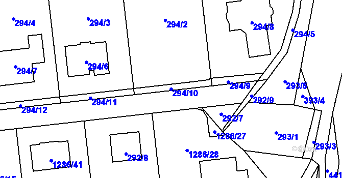 Parcela st. 294/10 v KÚ Droždín, Katastrální mapa