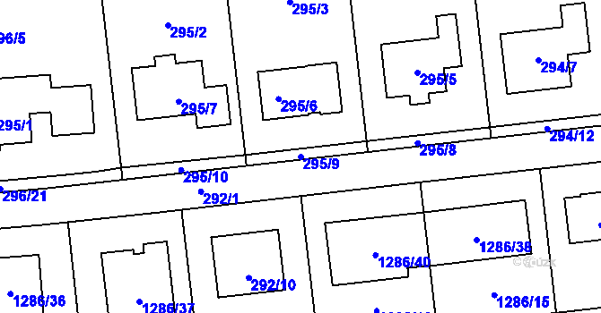 Parcela st. 295/9 v KÚ Droždín, Katastrální mapa