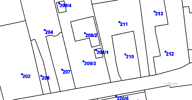 Parcela st. 208/1 v KÚ Droždín, Katastrální mapa