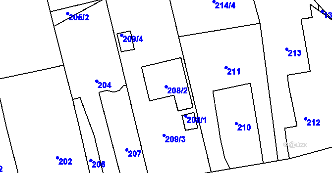 Parcela st. 208/2 v KÚ Droždín, Katastrální mapa