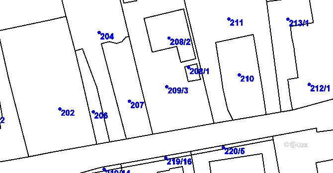 Parcela st. 209/3 v KÚ Droždín, Katastrální mapa