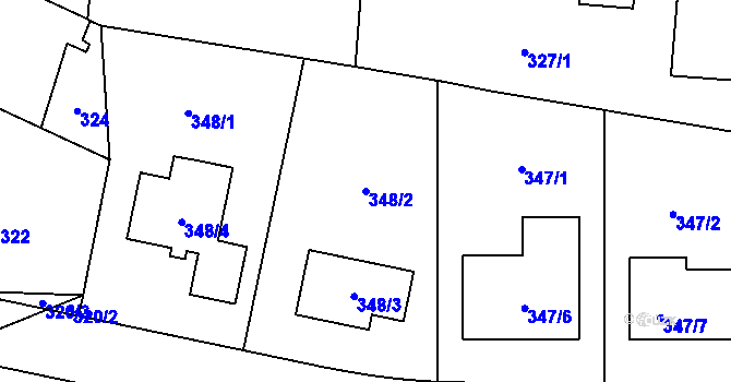 Parcela st. 348/2 v KÚ Droždín, Katastrální mapa