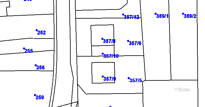 Parcela st. 357/10 v KÚ Droždín, Katastrální mapa