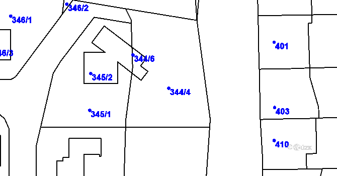 Parcela st. 344/4 v KÚ Droždín, Katastrální mapa