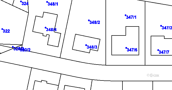 Parcela st. 348/3 v KÚ Droždín, Katastrální mapa