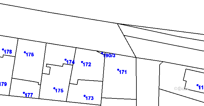 Parcela st. 190/3 v KÚ Droždín, Katastrální mapa