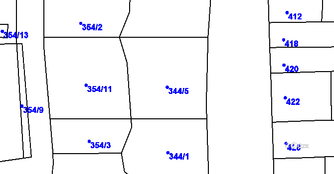 Parcela st. 344/5 v KÚ Droždín, Katastrální mapa