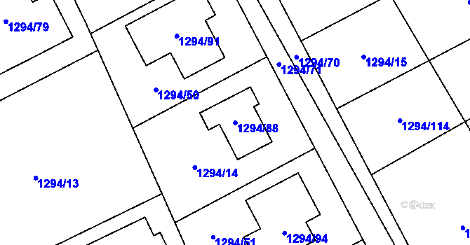 Parcela st. 1294/88 v KÚ Droždín, Katastrální mapa