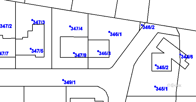 Parcela st. 346/3 v KÚ Droždín, Katastrální mapa