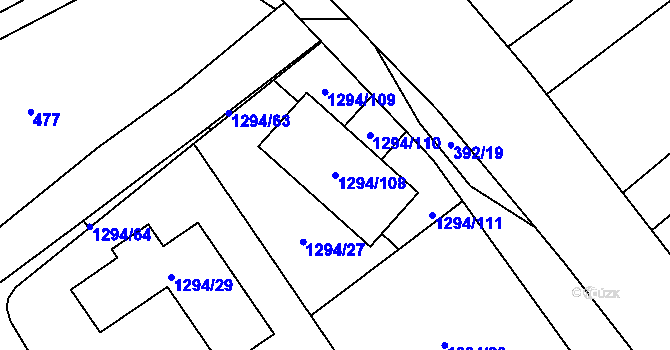 Parcela st. 1294/108 v KÚ Droždín, Katastrální mapa