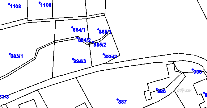 Parcela st. 885/3 v KÚ Droždín, Katastrální mapa