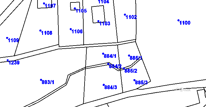 Parcela st. 884/1 v KÚ Droždín, Katastrální mapa