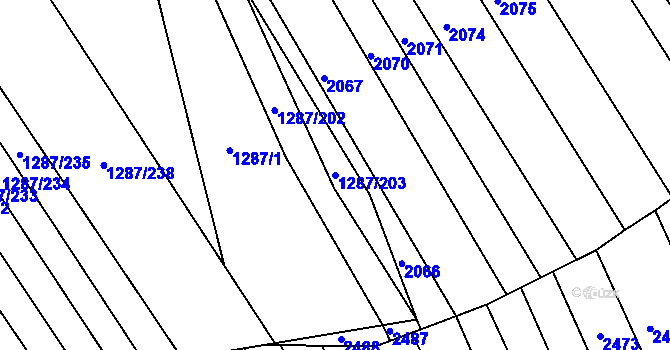 Parcela st. 1287/203 v KÚ Drslavice, Katastrální mapa