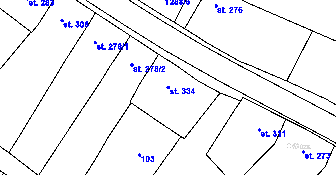 Parcela st. 334 v KÚ Drslavice, Katastrální mapa