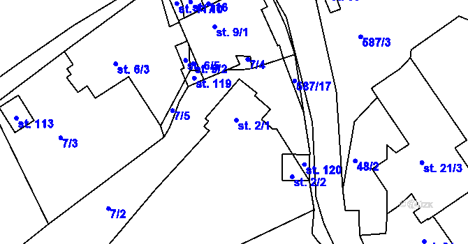 Parcela st. 2 v KÚ Druhanov, Katastrální mapa